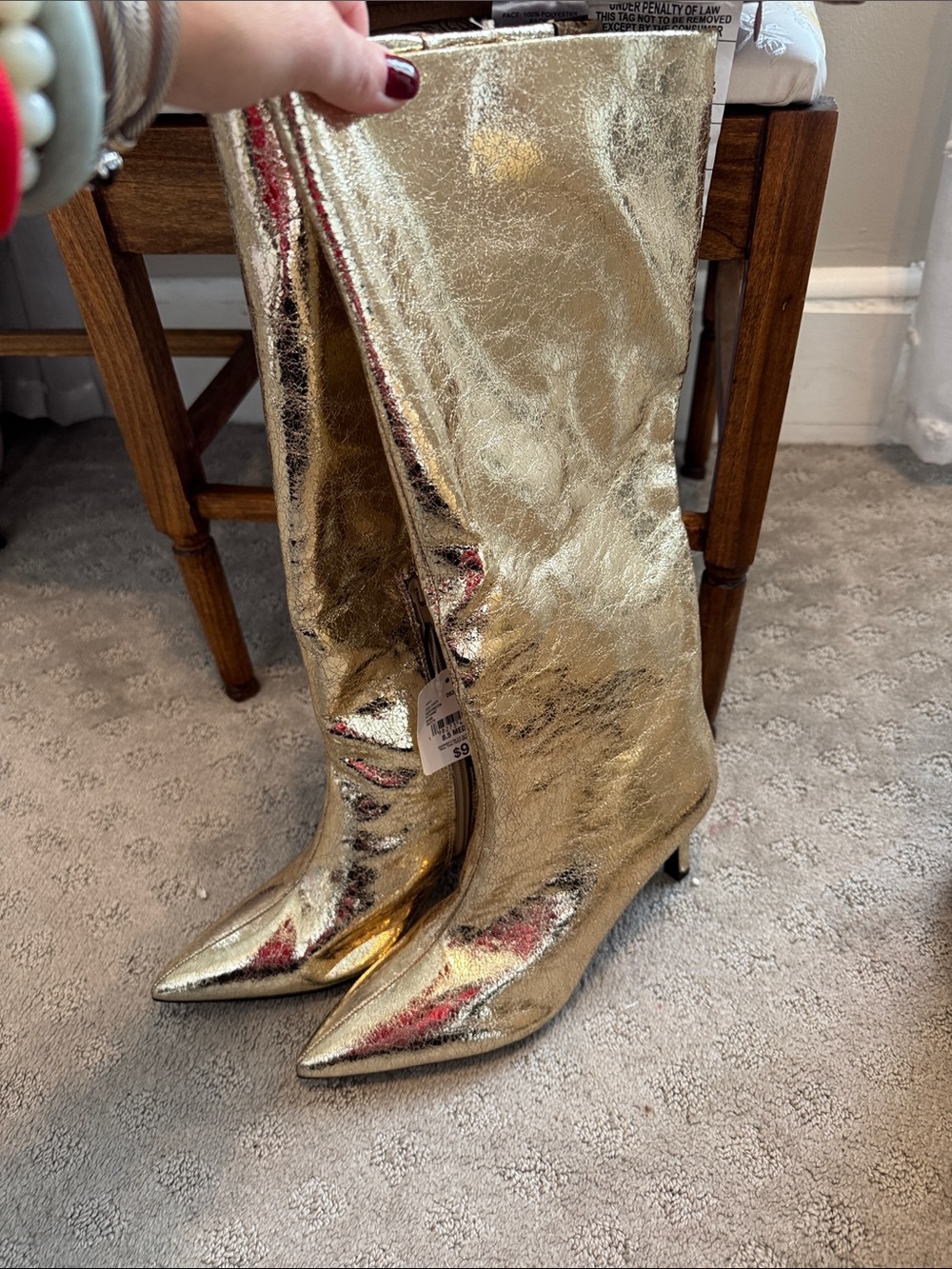 Worthington Gold Metallic Knee-High Pointed-Toe Heeled Boots